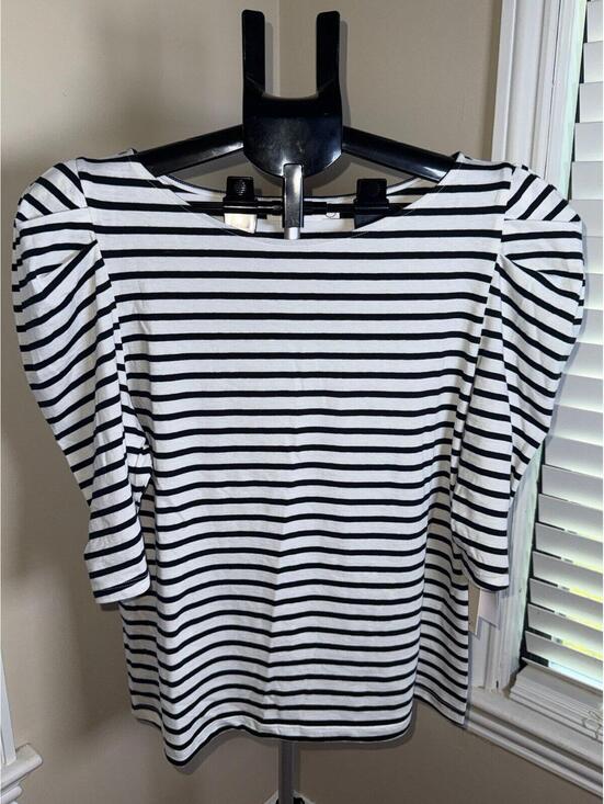 Tops - Nation LA Striped Puff Sleeve Boat‎ Neck Top White Black XXL NWT